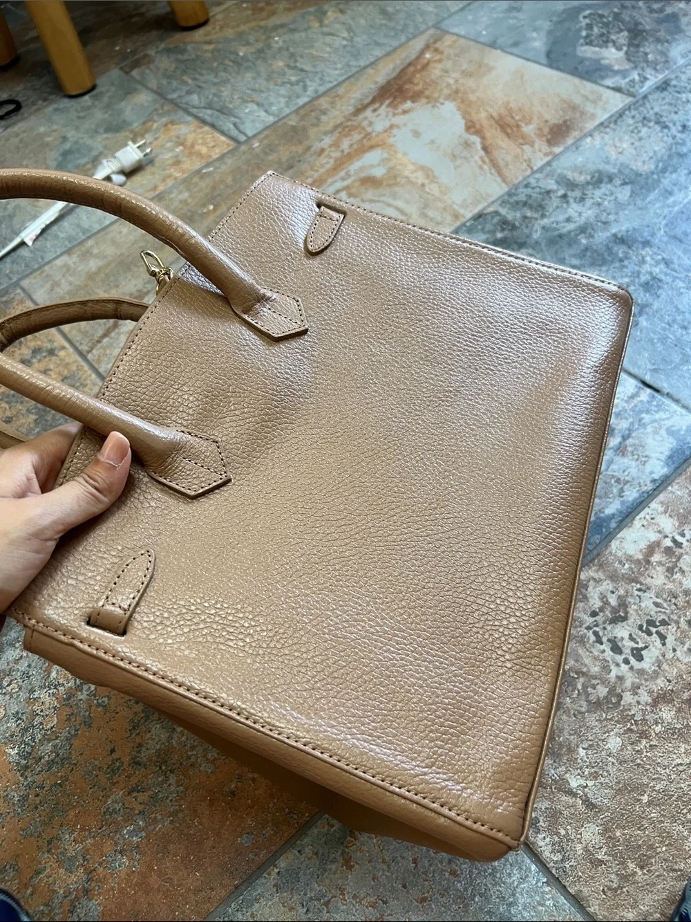 Classic Top-Handle Leather Satchel in tan